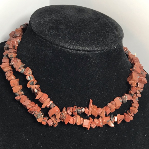 Semiprecious Mahogany Obsidian Polished Stone Nugget Chip 34”L Necklace EVC - Picture 2 of 10